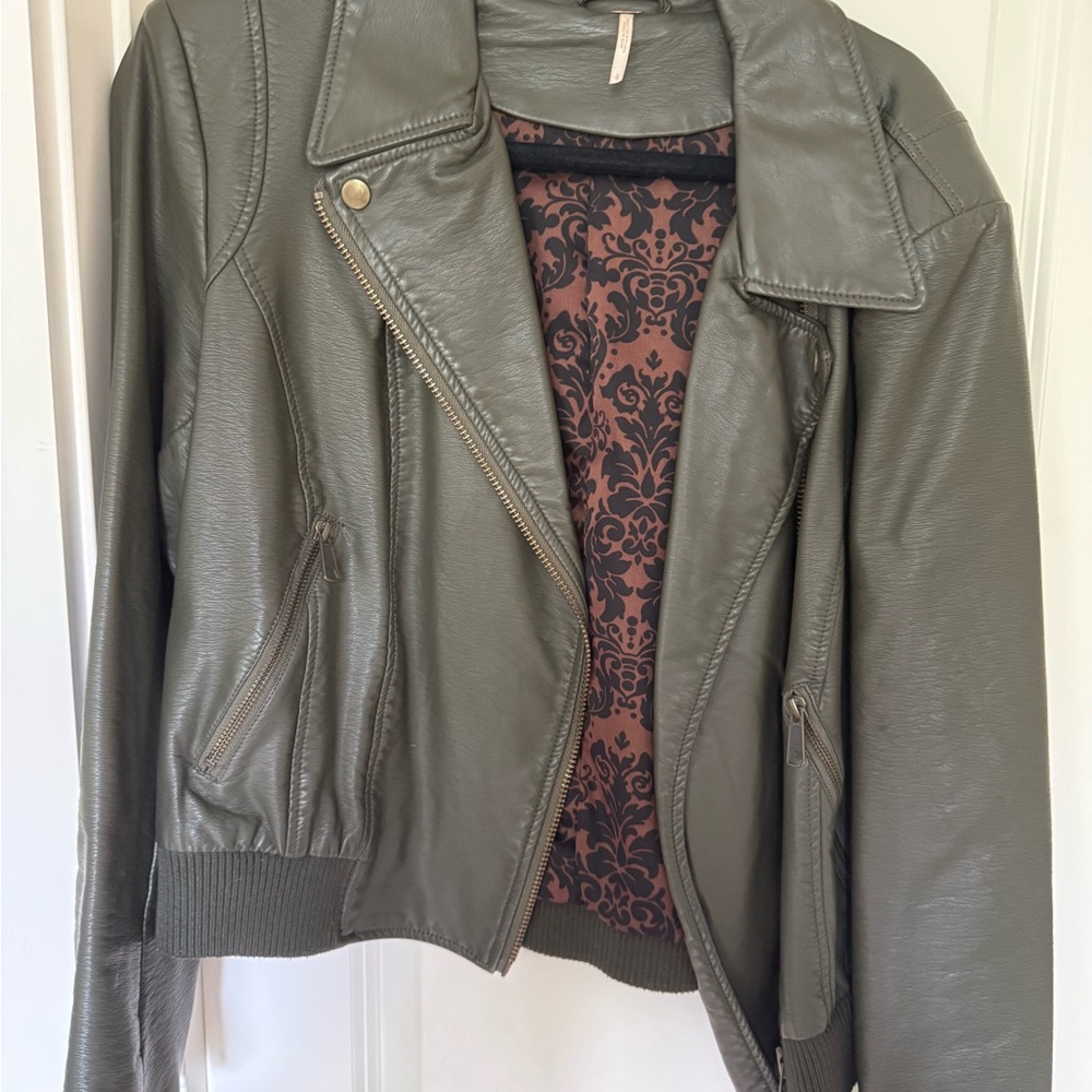 Free People Olive Leather Jacket